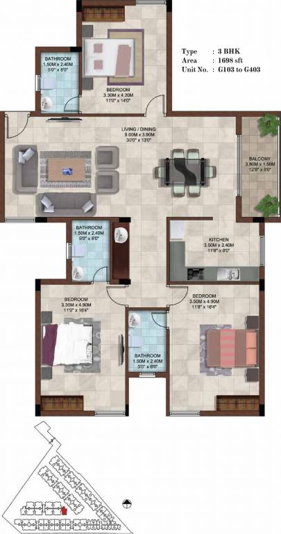 Casagrand Bellissimo (3BHK+3T (1,698 sq ft) 1698 sq ft)
