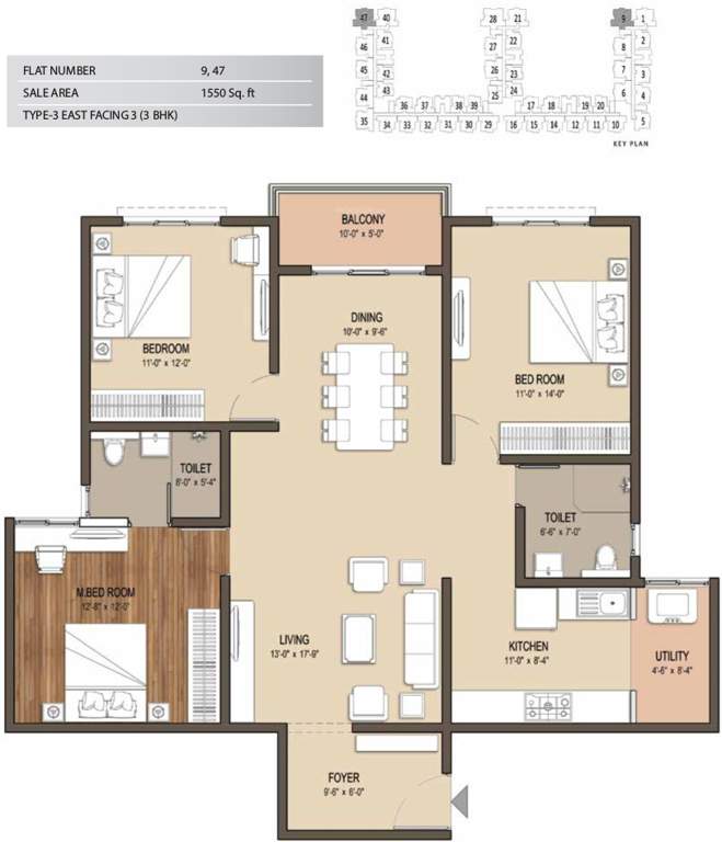 GM Global Techies Town (3BHK+2T (1,550 sq ft) 1550 sq ft)