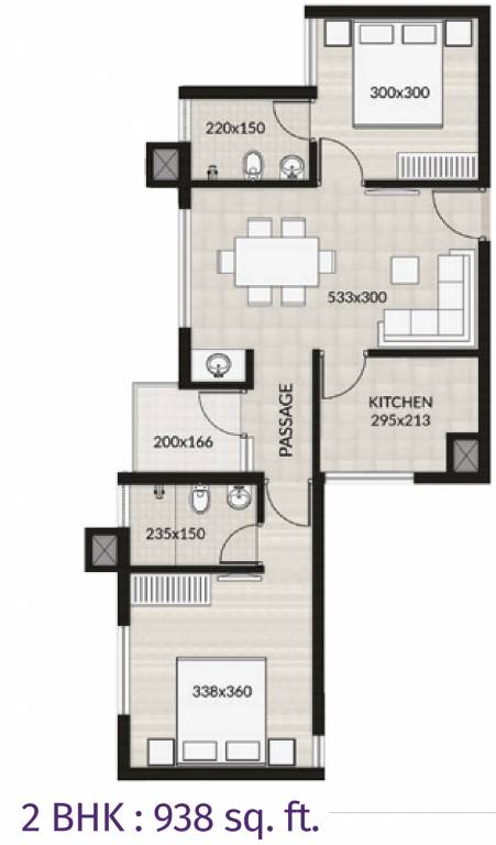 Crescent Lavender (2BHK+2T (938 sq ft) 938 sq ft) Crescent Lavender (2BHK+2T (938 sq ft) 938 sq ft)