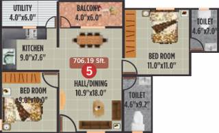 Sai AHP Woods (2BHK+2T (706 sq ft) 706 sq ft)