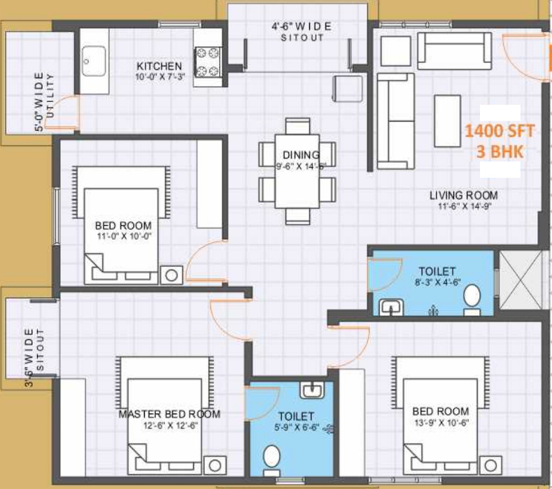 VR Shobha Meadows (3BHK+2T (1,400 sq ft) 1400 sq ft)