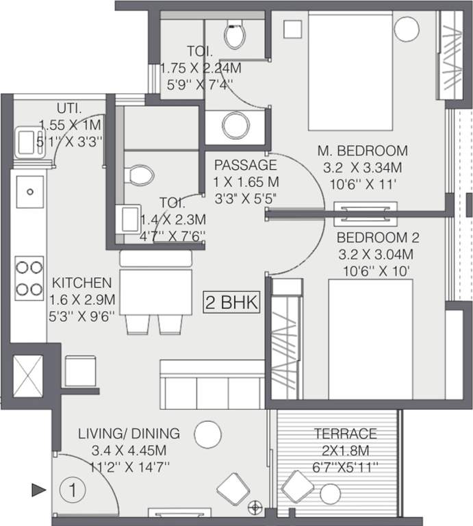 Godrej Greens (2BHK+2T (760 sq ft) 760 sq ft)