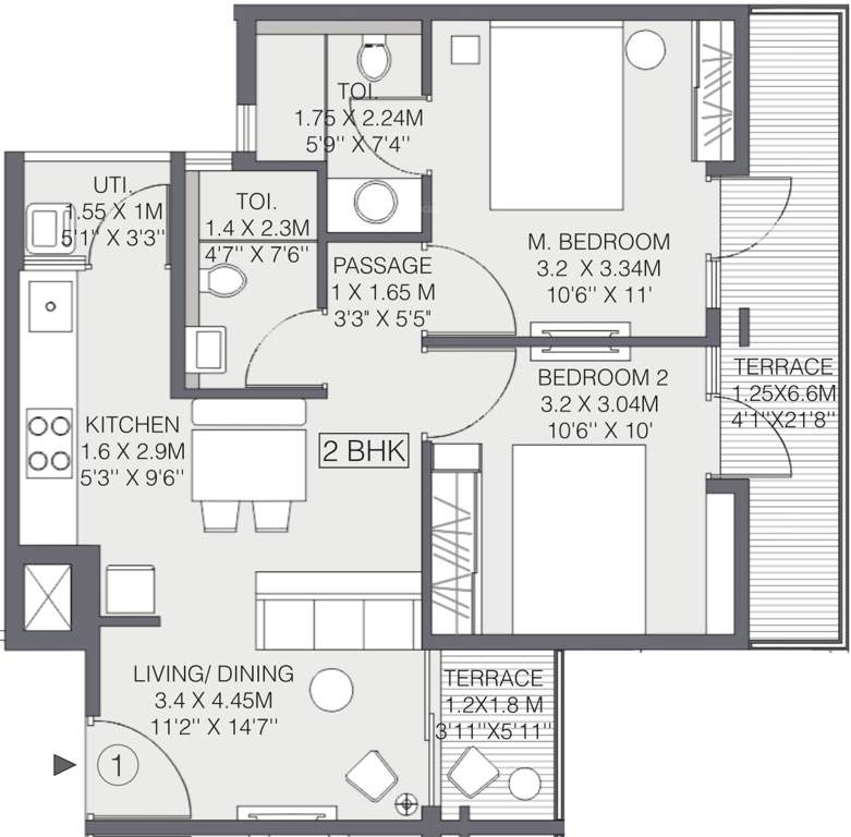 Godrej Greens (2BHK+2T (849 sq ft) 849 sq ft)