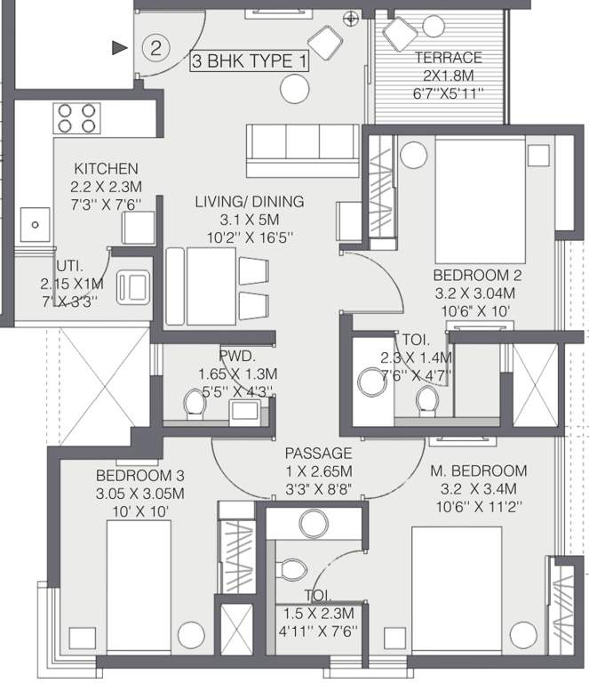Godrej Greens (3BHK+3T (994 sq ft) 994 sq ft)
