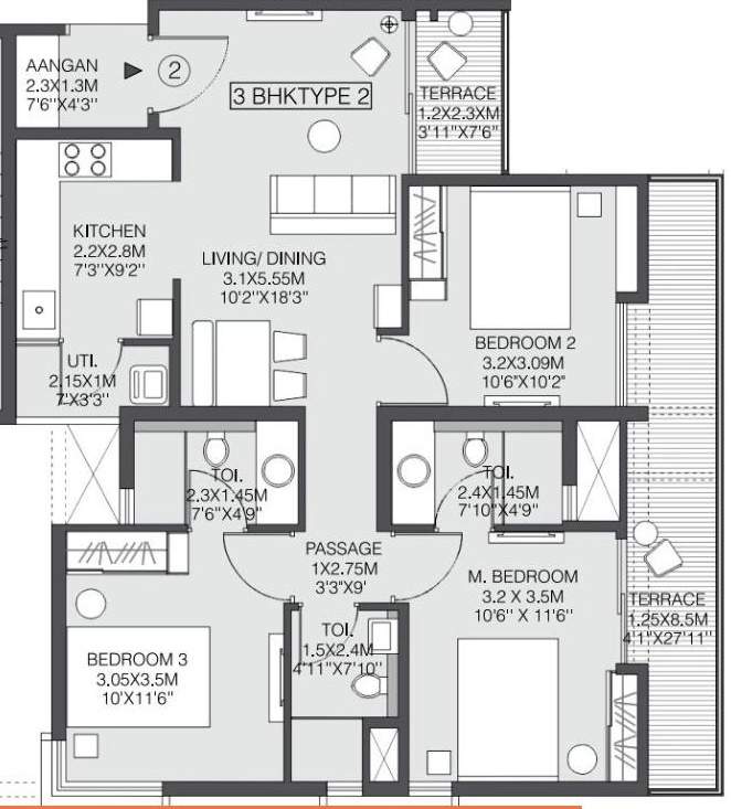 Godrej Greens (3BHK+3T (1,255 sq ft) 1255 sq ft)