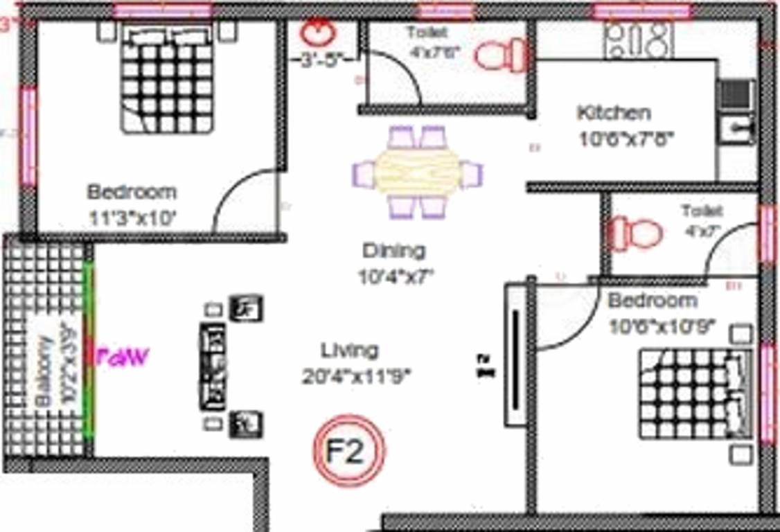 Rohaan Constructions Landmark (2BHK+2T (1,066 sq ft) 1066 sq ft)