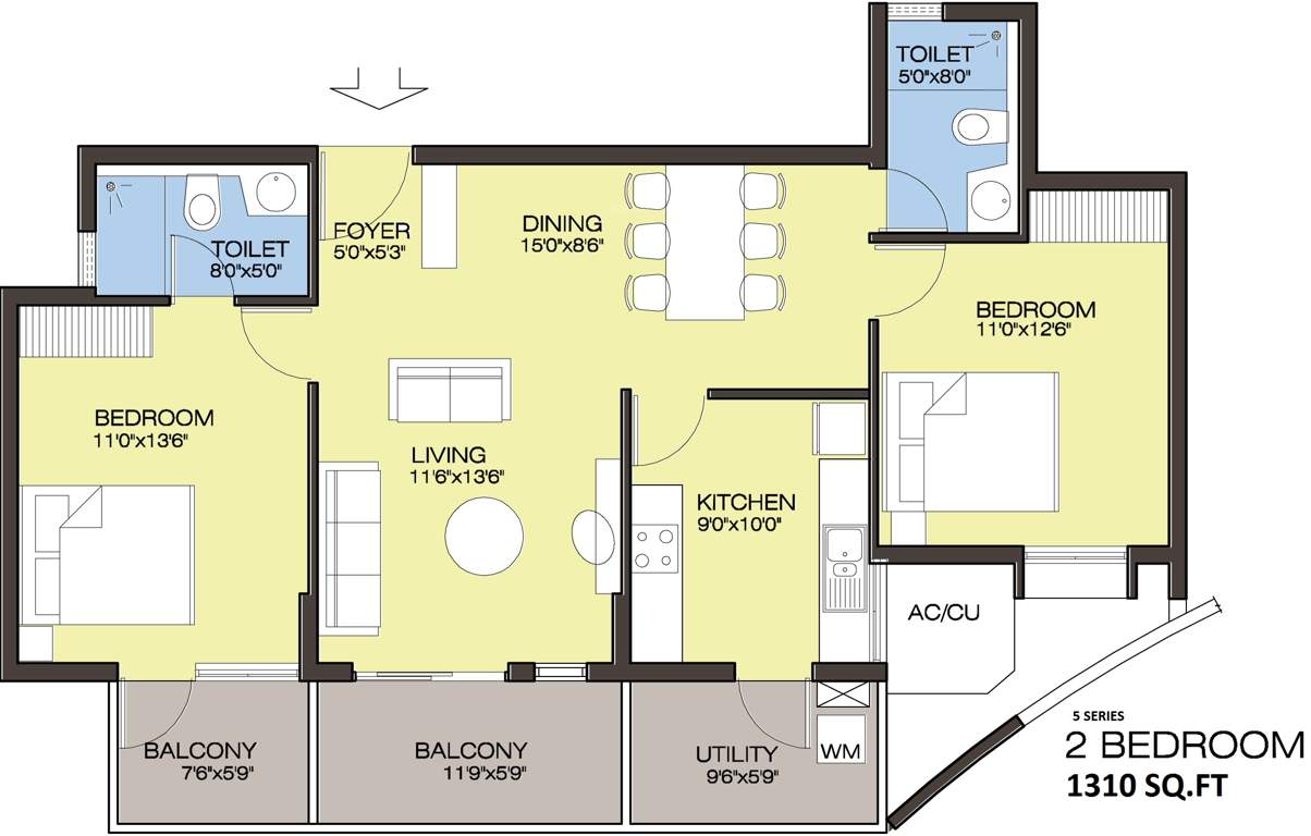 Landmark Grand City (2BHK+2T (1,310 sq ft) 1310 sq ft)