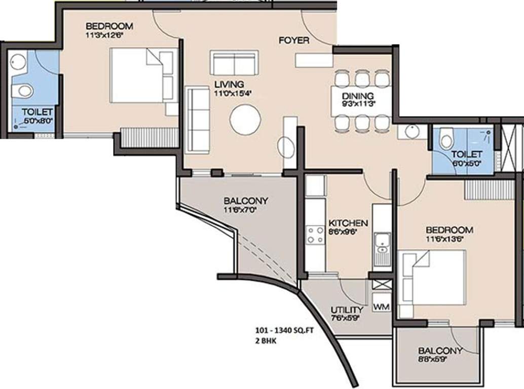 Landmark Grand City (2BHK+2T (1,340 sq ft) 1340 sq ft)
