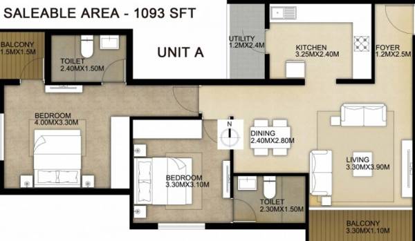 Nucleus BayVue (2BHK+2T (1,093 sq ft) 1093 sq ft)