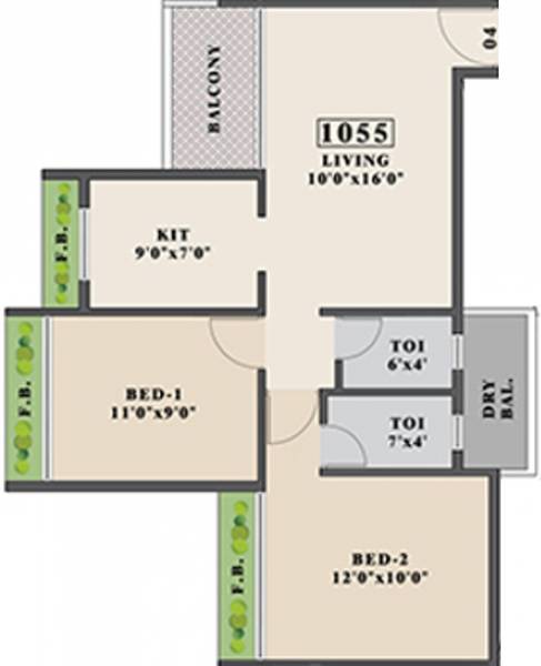Tricity Promenade (2BHK+2T (1,055 sq ft) 1055 sq ft)