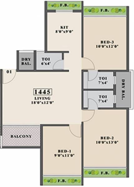 Tricity Promenade (2BHK+2T (1,445 sq ft) 1445 sq ft)