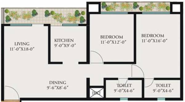 Red Infinity (2BHK+2T (1,600 sq ft) 1600 sq ft)