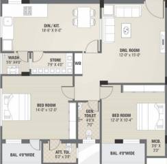 7 Oak Dream City (2BHK+2T (1,215 sq ft) 1215 sq ft)