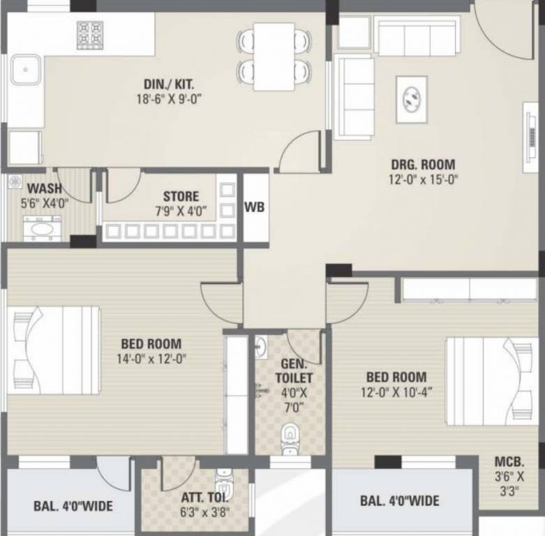 7 Oak Dream City (2BHK+2T (1,215 sq ft) 1215 sq ft)