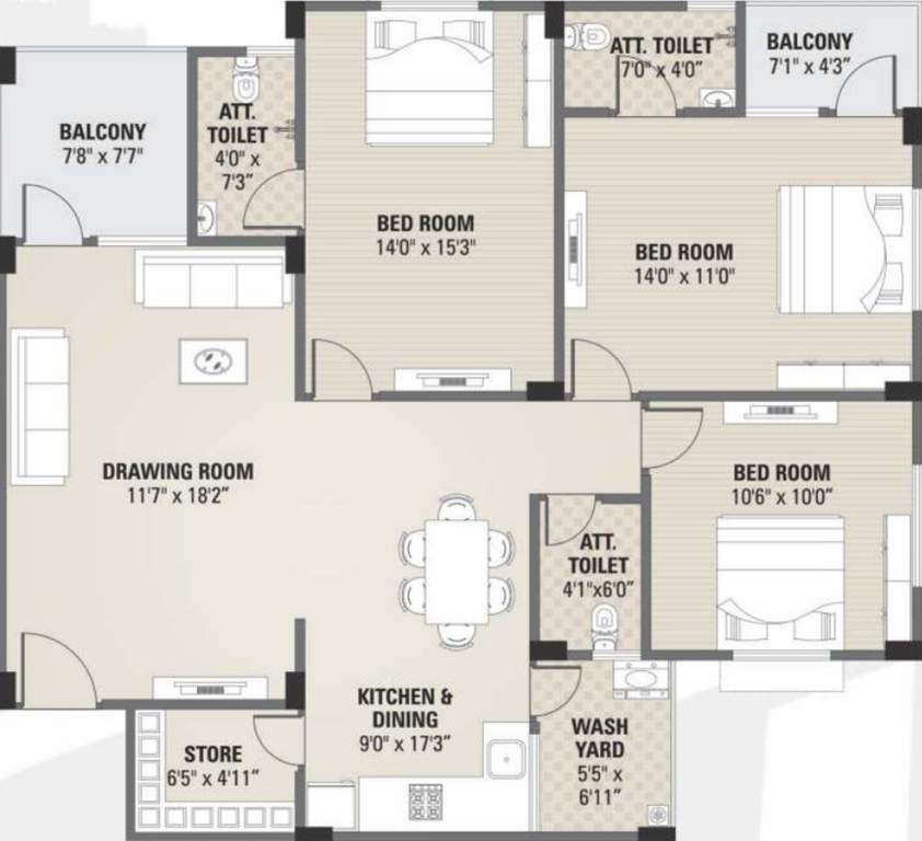 7 Oak Dream City (3BHK+3T (1,404 sq ft) 1404 sq ft)