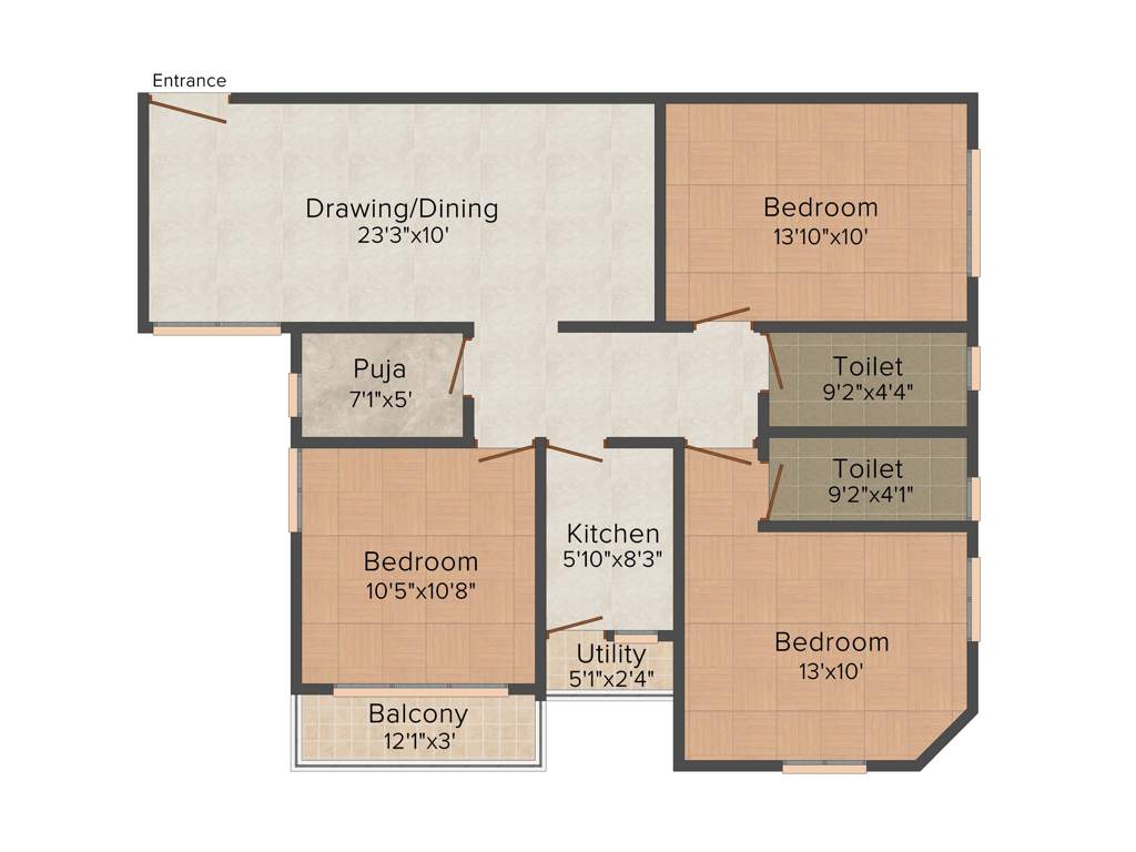 Ganguly 4 Sight Maple (3BHK+2T (1,416 sq ft) + Pooja Room 1416 sq ft)