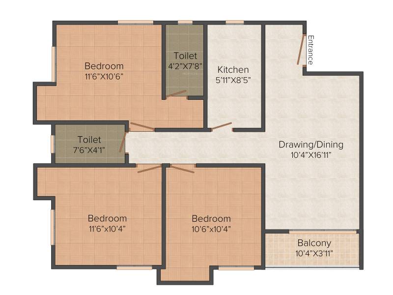 Ganguly 4 Sight Olivia (3BHK+2T (1,246 sq ft) 1246 sq ft)