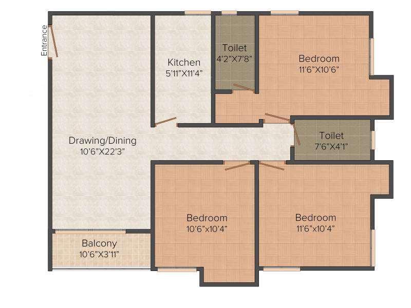 Ganguly 4 Sight Olivia (3BHK+2T (1,295 sq ft) 1295 sq ft)