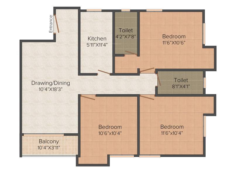 Ganguly 4 Sight Olivia (3BHK+2T (1,252 sq ft) 1252 sq ft)