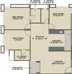 RED Baroda Skyz (3BHK+3T (1,540 sq ft) 1540 sq ft)