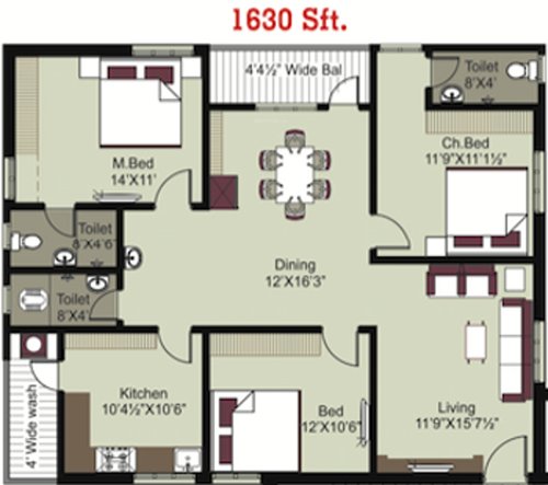 Pavan Bankers Pride And Pavan Kesavs Pride (3BHK+3T (1,630 sq ft) 1630 sq ft)