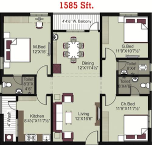 Pavan Bankers Pride And Pavan Kesavs Pride (3BHK+3T (1,585 sq ft) 1585 sq ft)