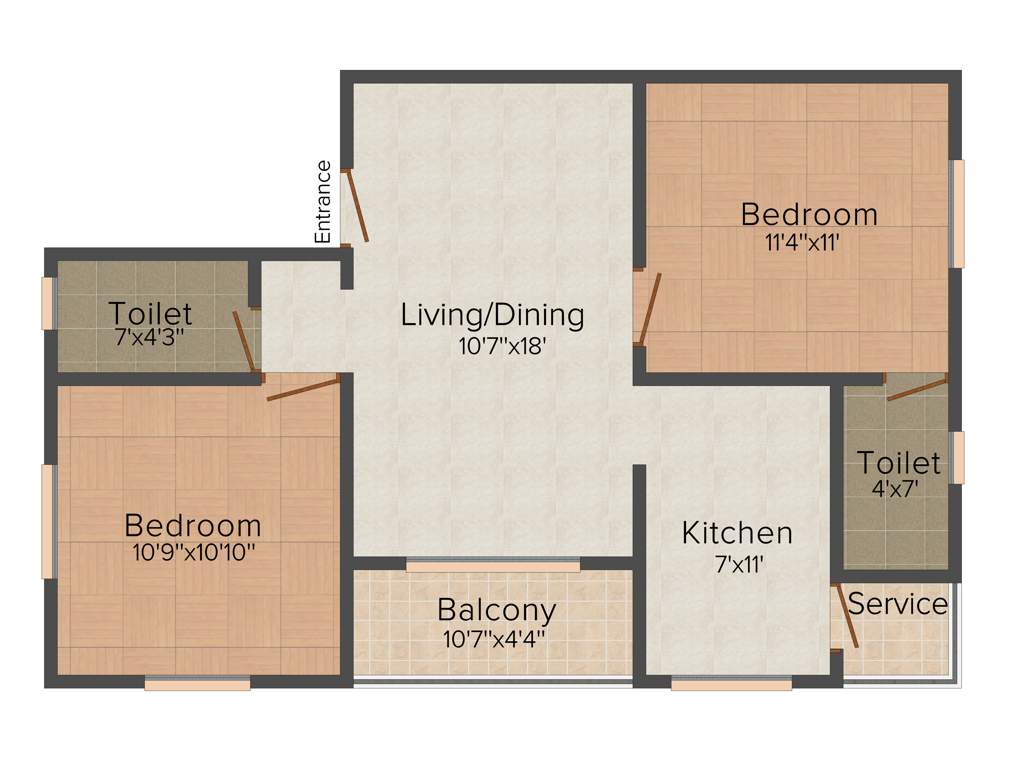 Haddy Homes Bhooma 2BHK+2T (820 sq ft)