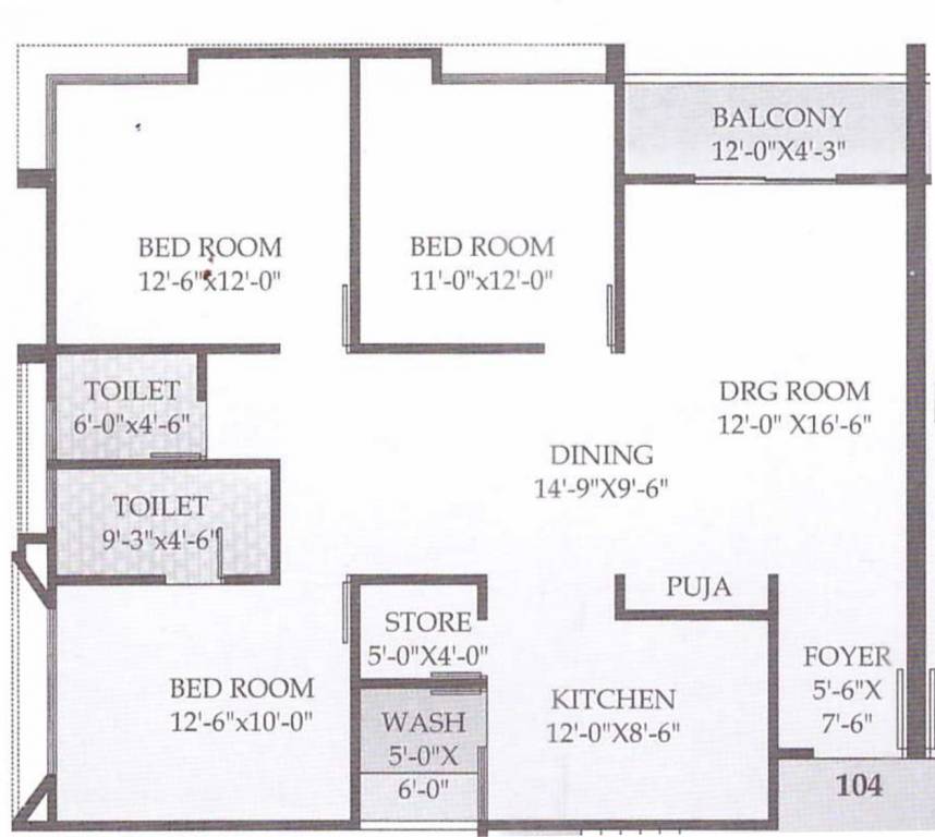 Priyanka Akarsh 1 (3BHK+3T (2,250 sq ft) + Pooja Room 2250 sq ft)