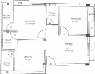 Tirupatiyar Lotus Apartment (2BHK+2T (753 sq ft) 753 sq ft)