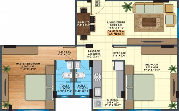 Sumit Sai Prasad (2BHK+2T (740 sq ft) 740 sq ft)