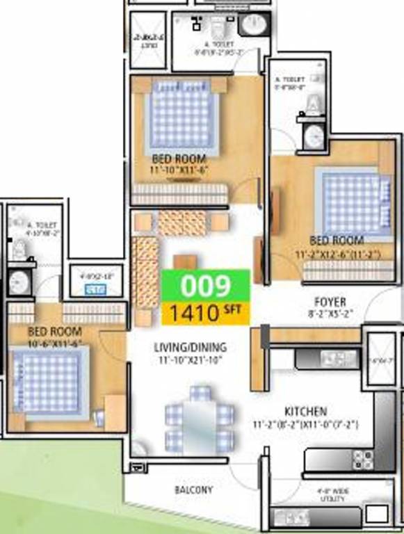 Soundarya Paradise (3BHK+3T (1,410 sq ft) 1410 sq ft)
