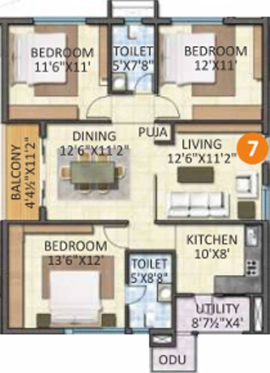 Sahiti Sudheshna Alpine Heights (3BHK+2T (1,455 sq ft) + Pooja Room 1455 sq ft)