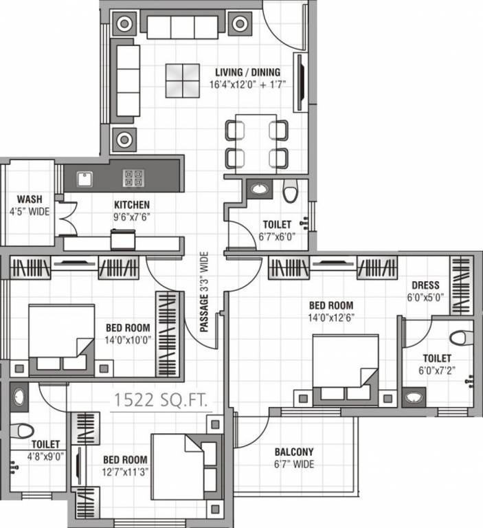 Gurumurty Jyoti (3BHK+3T (1,522 sq ft) 1522 sq ft)
