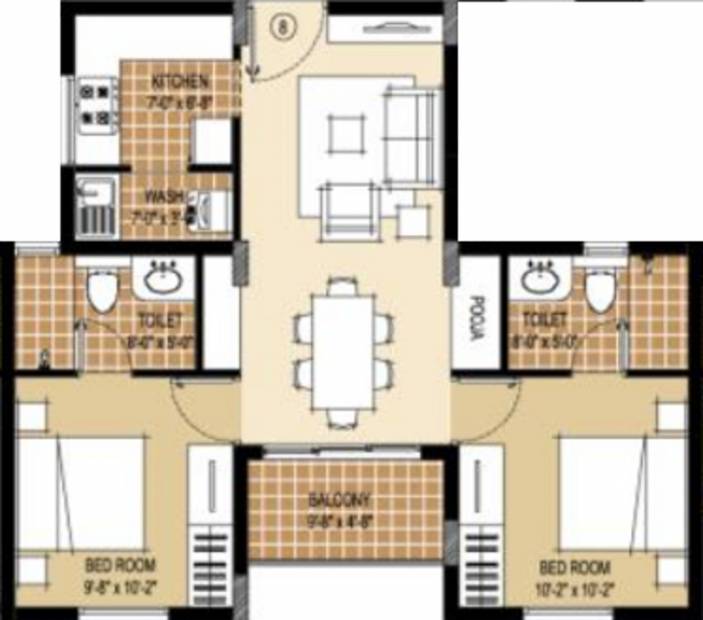 Radiance Realty Liberty (2BHK+2T (838 sq ft) + Pooja Room 838 sq ft)