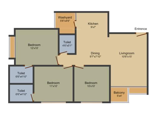 Sun South West (3BHK+3T (1,360 sq ft) 1360 sq ft) Sun South West (3BHK+3T (1,360 sq ft) 1360 sq ft)