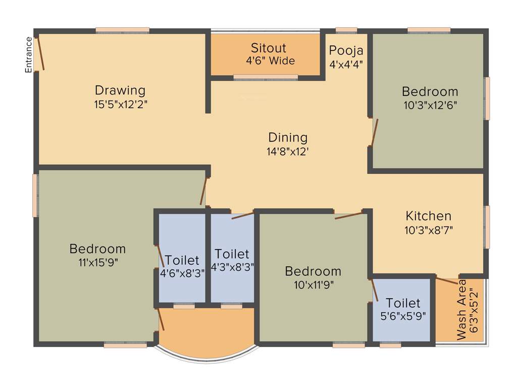 Sark Heights Two (3BHK+3T (1,556 sq ft) + Pooja Room 1556 sq ft)