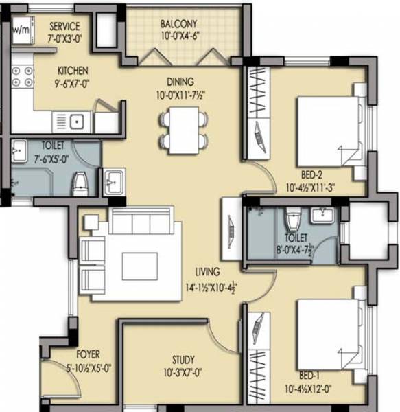 Pelican Group Crawford Grandeur (2BHK+2T (1,288 sq ft) + Study Room 1288 sq ft)