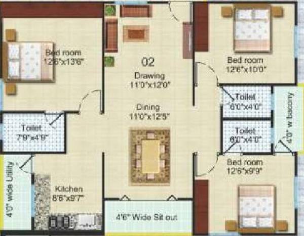 Crescent Indra Vijaya Towers (3BHK+3T (1,460 sq ft) 1460 sq ft)