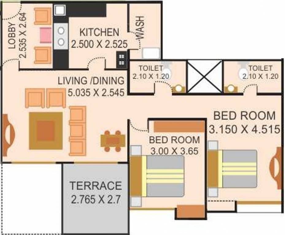 Pioneer Pioneers K Square (2BHK+2T (1,050 sq ft) 1050 sq ft)