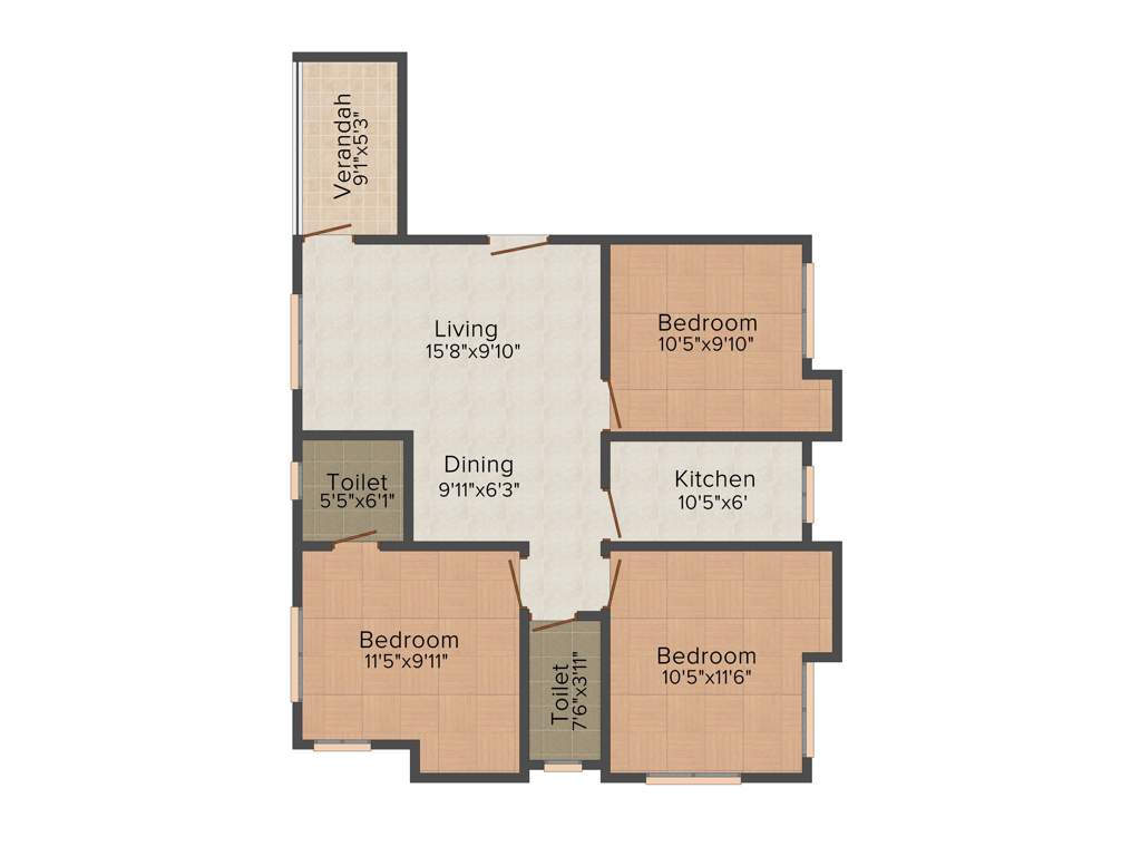 Eden Belvedere (3BHK+2T (1,206 sq ft) 1206 sq ft)