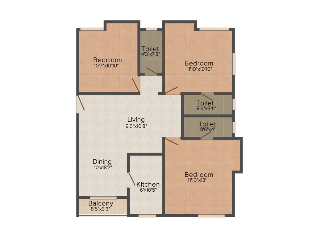 Eden Belvedere (3BHK+3T (1,342 sq ft) 1342 sq ft)