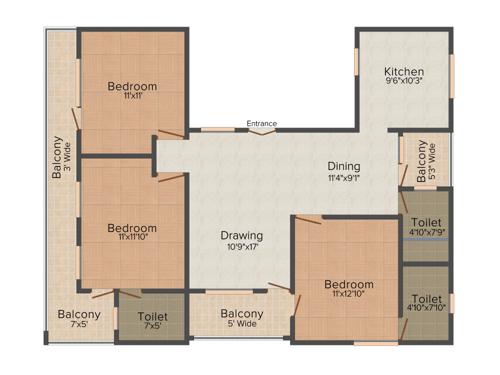 Aashish The Leaf (3BHK+3T (1,644 sq ft) 1644 sq ft)