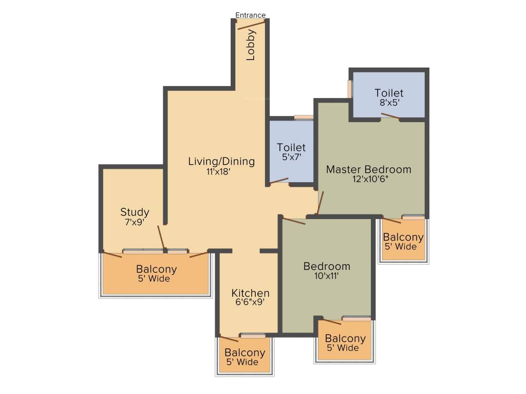 Angel Jupiter (2BHK+2T (1,285 sq ft) Study Room 1285 sq ft)