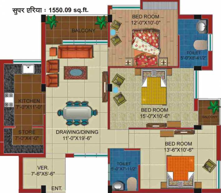 Citizen Housing Eco Heights (3BHK+2T (1,550 sq ft) 1550 sq ft)