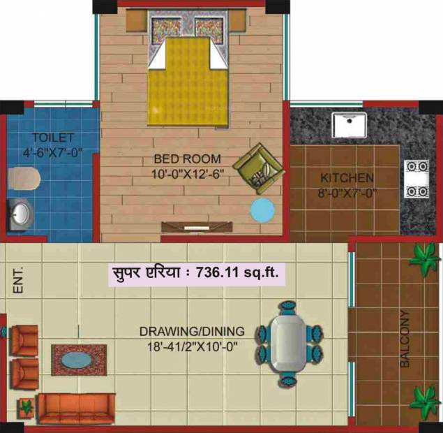 Citizen Housing Eco Heights (1BHK+1T (736 sq ft) 736 sq ft)