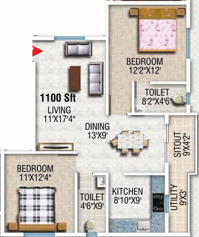 SVP Sunshine (2BHK+2T (1,100 sq ft) 1100 sq ft)