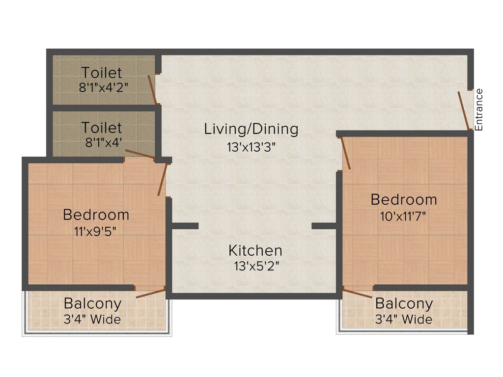 BK Gitanjali Apartment (2BHK+2T (860 sq ft) 860 sq ft)