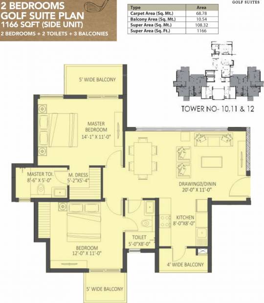 The Hemisphere Golf Suites (2BHK+2T (1,166 sq ft) 1166 sq ft)