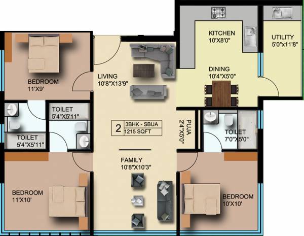 Urban KRSNA (3BHK+3T (1,355 sq ft) + Pooja Room 1355 sq ft)