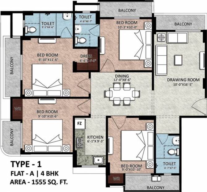 Rudra Real Estate Royal (4BHK+3T (1,555 sq ft) 1555 sq ft)
